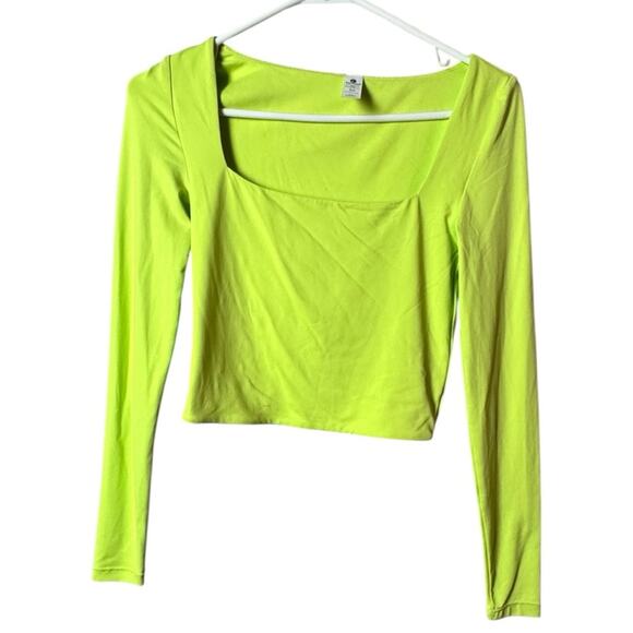 90 Degrees By Reflex Women's  Crop Top Lime Green Long Sleeve Top Sz XS - Picture 1 of 7